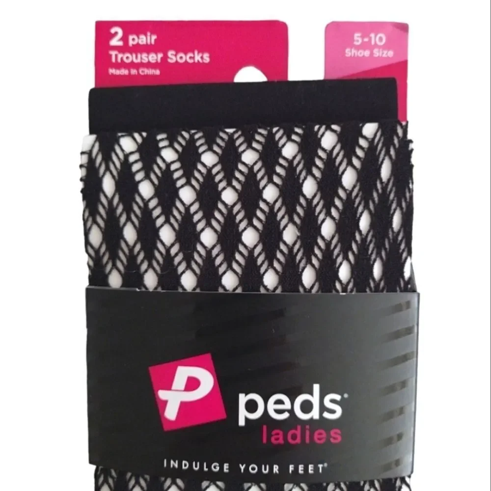 PEDS 8 Pairs Black Fishnet and Solid Black Trouser‎ Socks Women's Size 5- 10 NWT